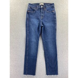 Madewell Stovepipe Jeans Womans 26 Blue Denim Full Length Medium Wash Raw Hem